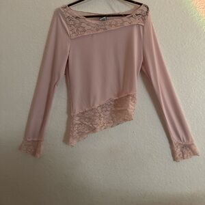 Rue21 Light Blush Pink Lace Trim Asymmetric Long Sleeve Top